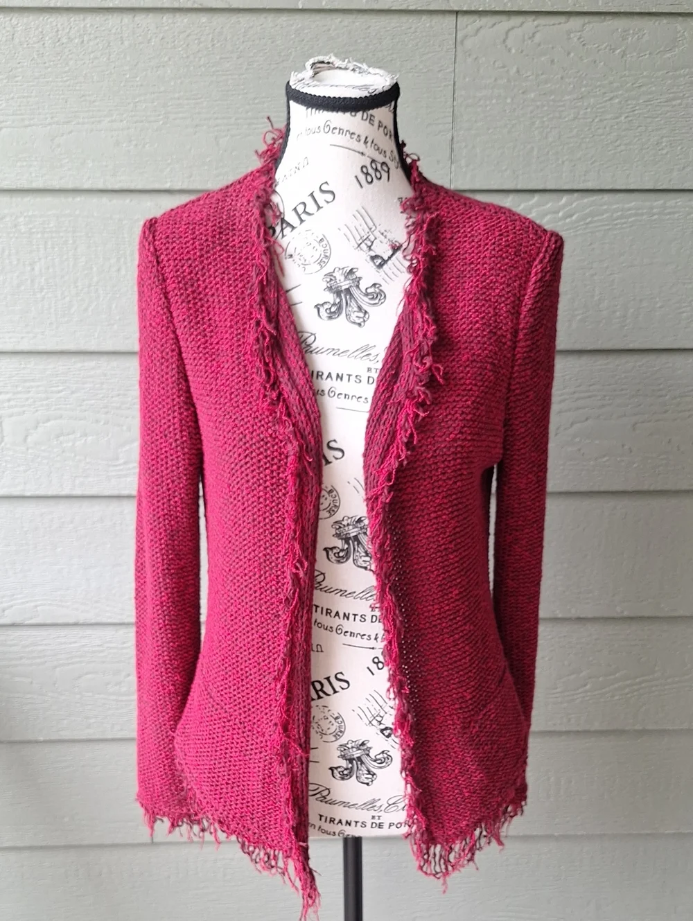 Iro Shavoni Fringe Hem Knit Cardigan Dark Red Size 40 / US 8 - Picture 2 of 10